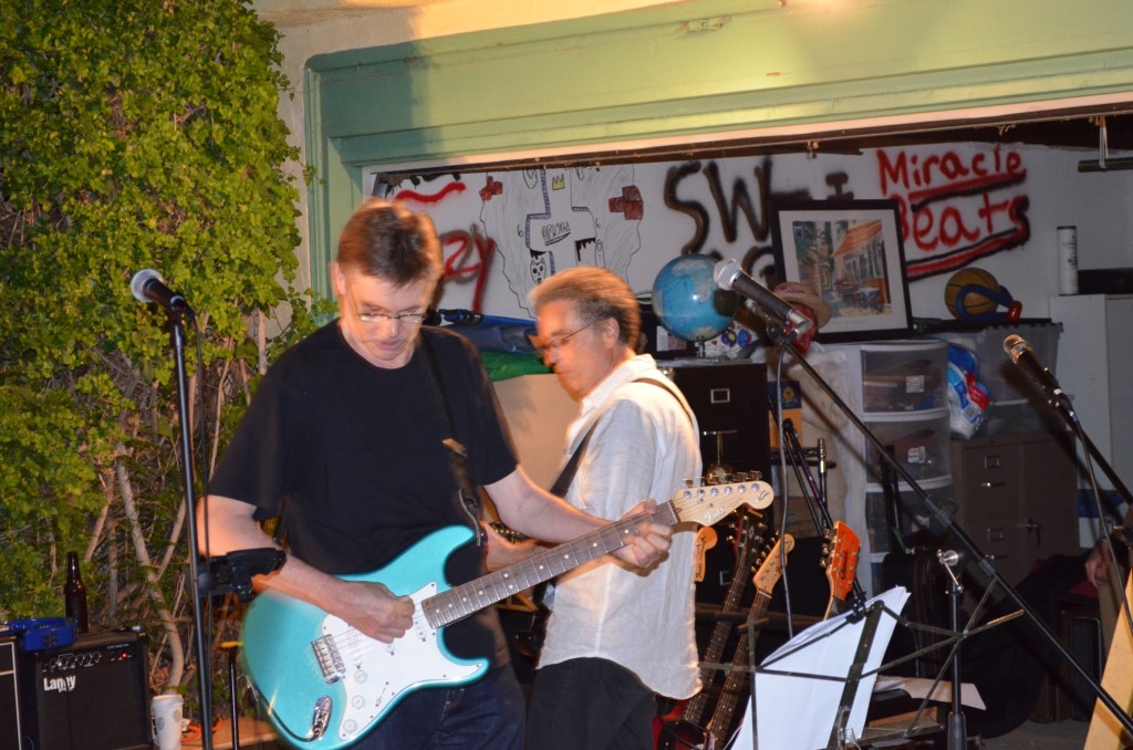 The Innocent Bystanders play a live music at a backyard party in San Diego.